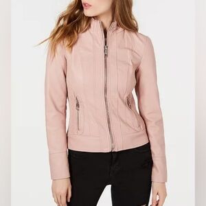 Guess Blush Pink Zip-Up Moto Jacket